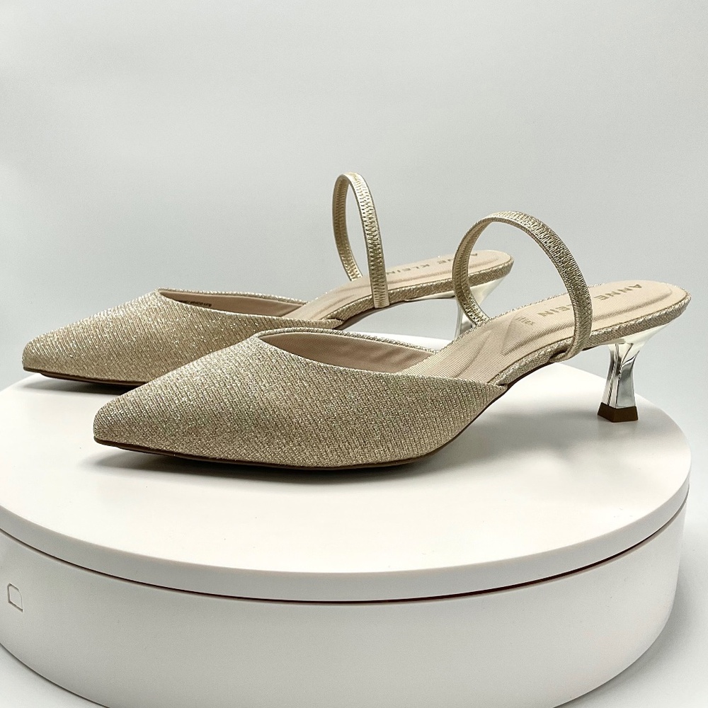 Gold Anne Klein Idina Mule With Kitten Heel
